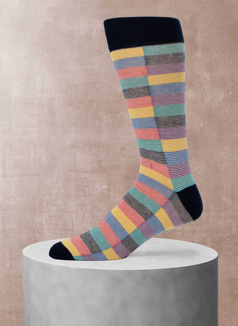 Rainbow Squares Sock in Navy