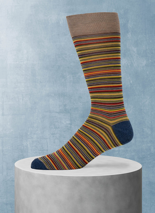 Multi Stripe Sock in Taupe and Denim
