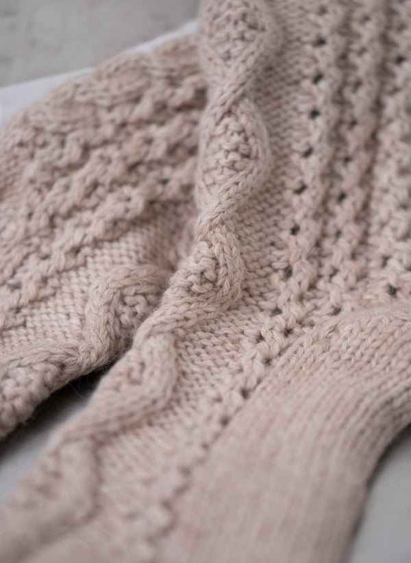 Women's Hand Knitted Alpaca Cable Sock in Light Taupe