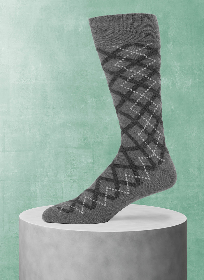 Plaid Argyle Sock in Light Grey