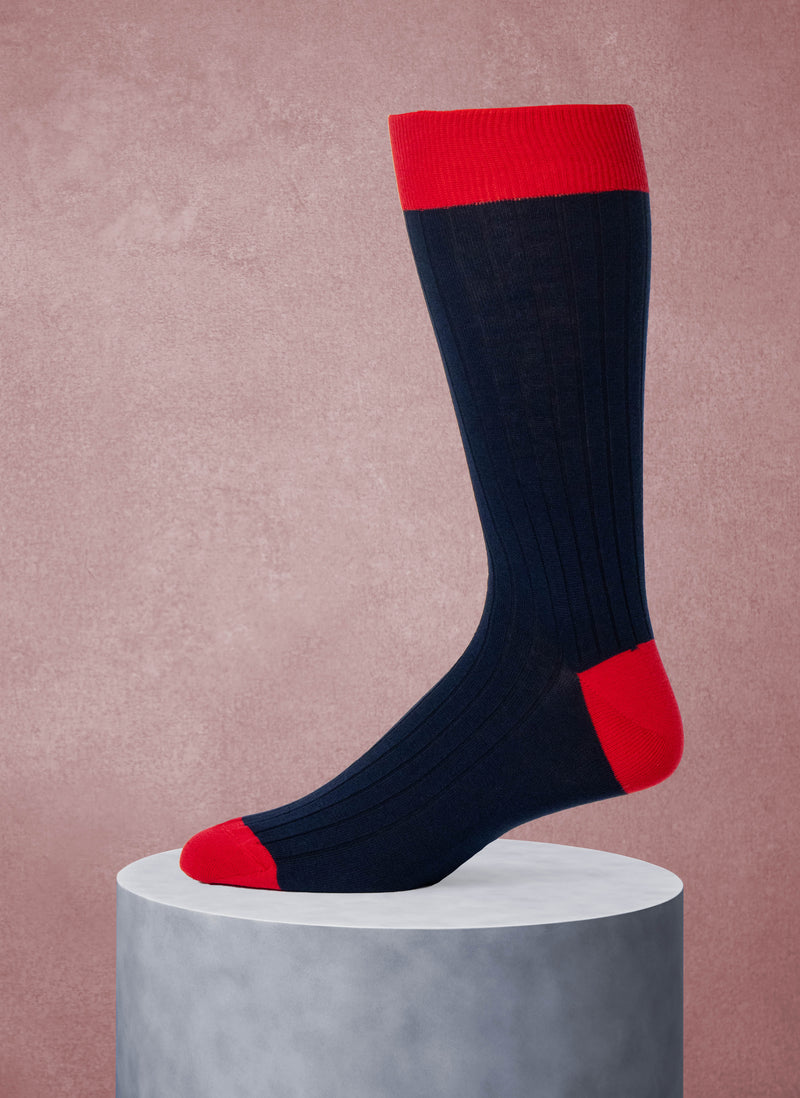 Solid Rib Sock in Navy and Red
