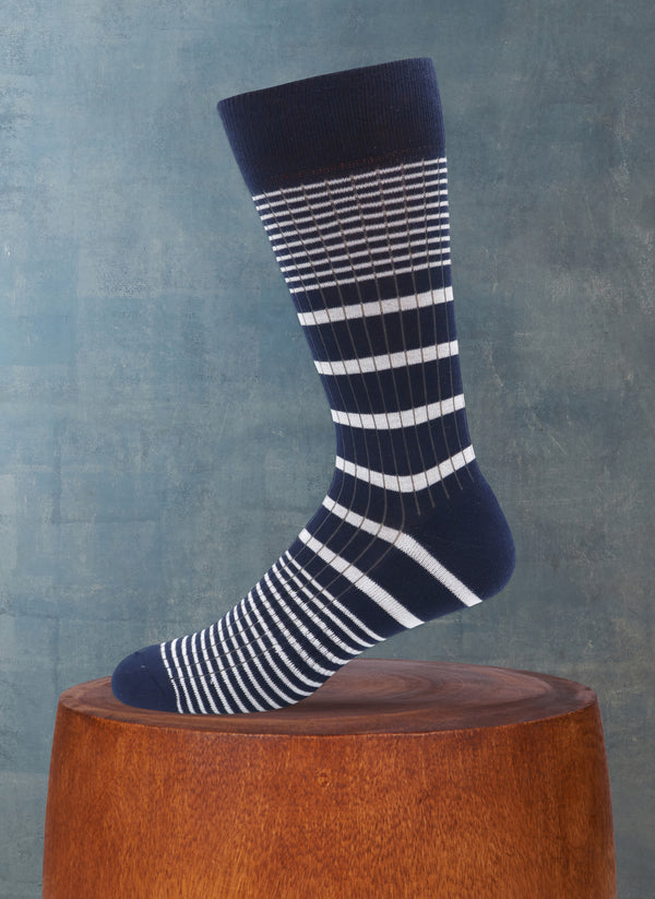 Casual Rib Stripe Sock in Navy