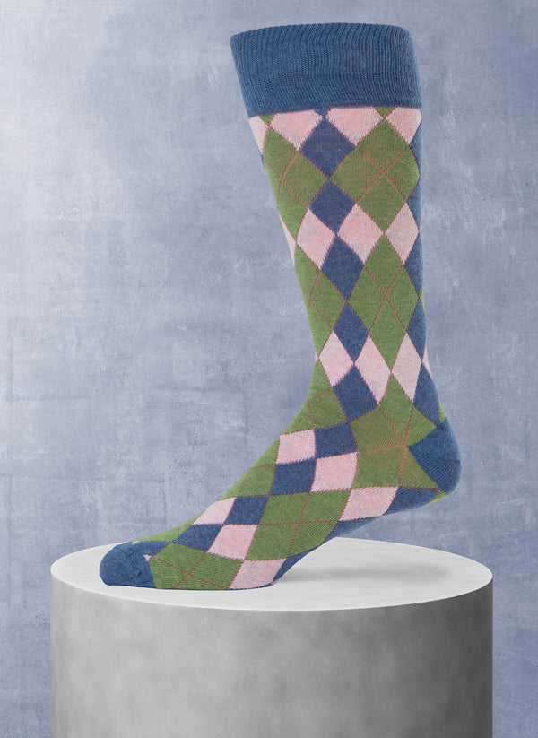 Double Argyle Sock in Denim Blue