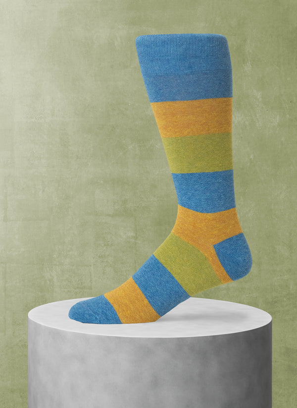 Color Block Sock in Light Blue, Yellow and Green