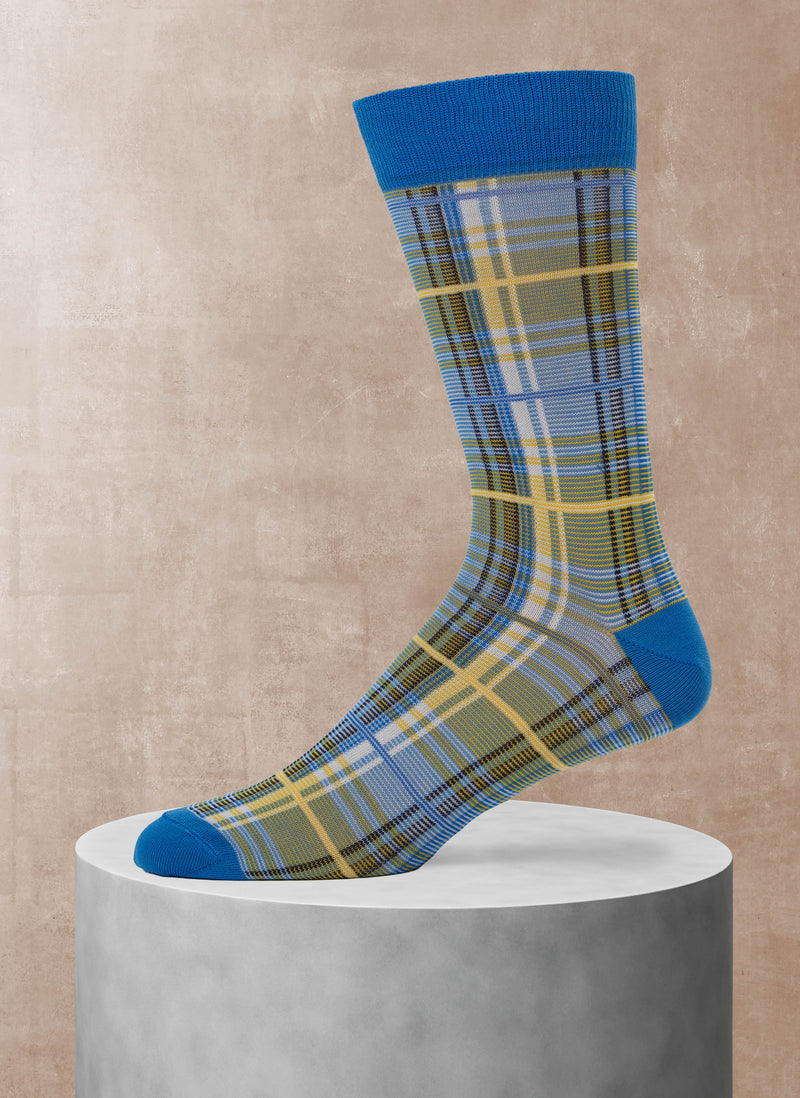 Plaid Sock in Light Blue and Yellow