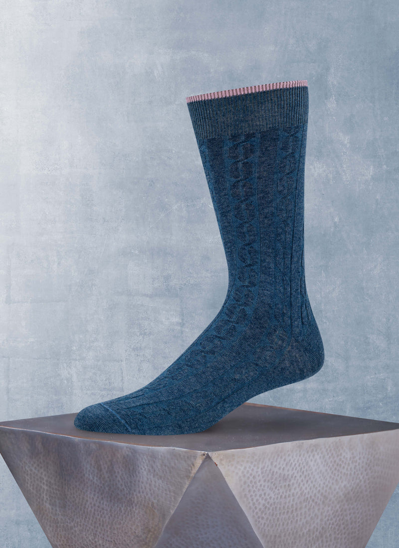 Solid Cable Socks in Denim