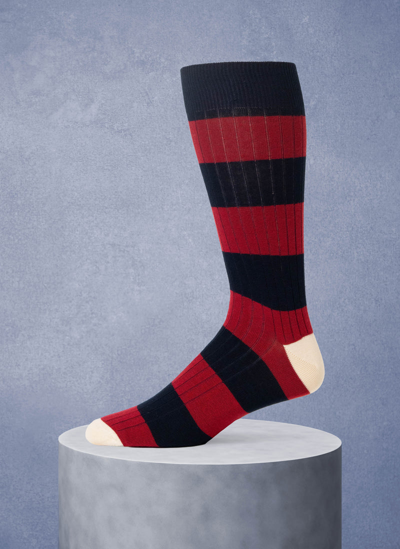 Thick Stripe Rib Sock in Navy and Red