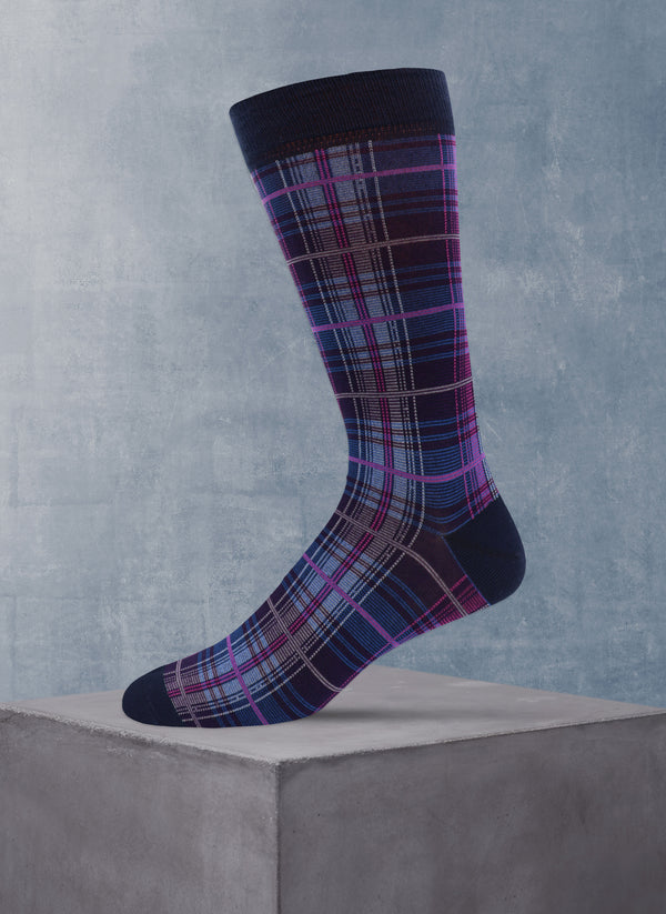 Plaid Sock in Navy and Purple