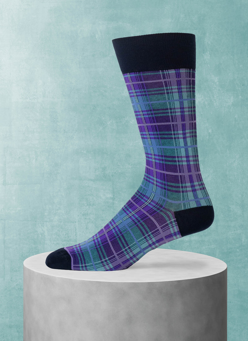 Micro Plaid Sock in Navy and Purple