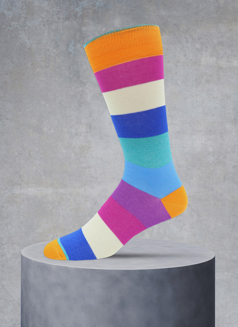 Bright Color Block Stripe Sock in Orange