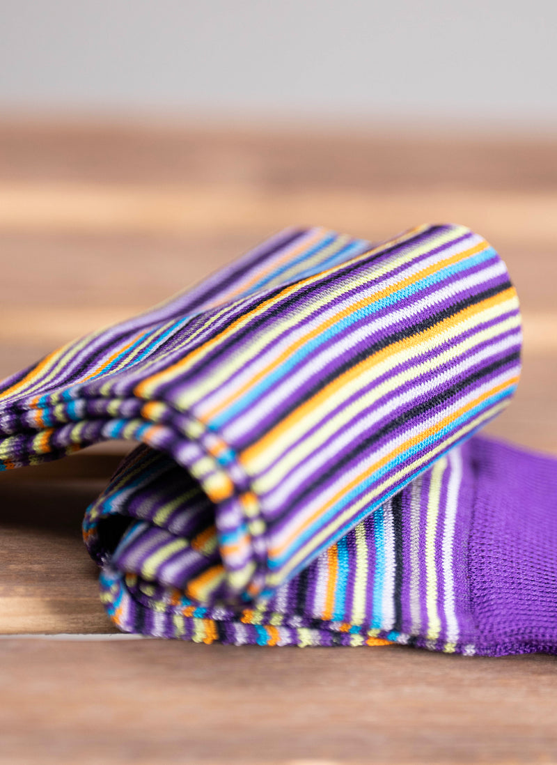Thin Multi Stripe Sock in Purple and Orange