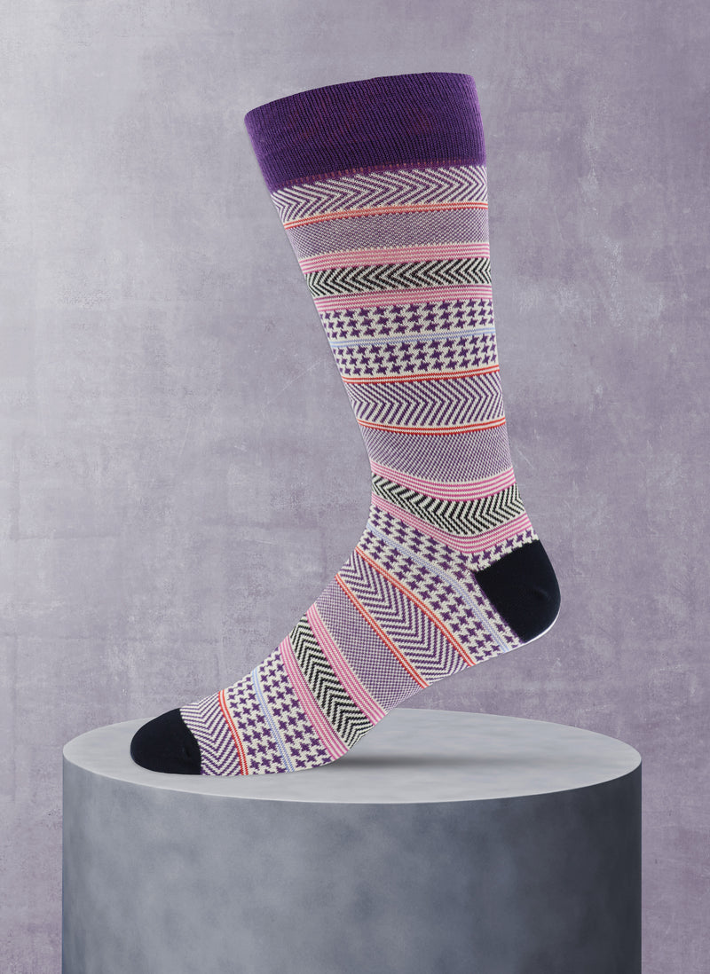 Graphic Stripes Sock in Plum