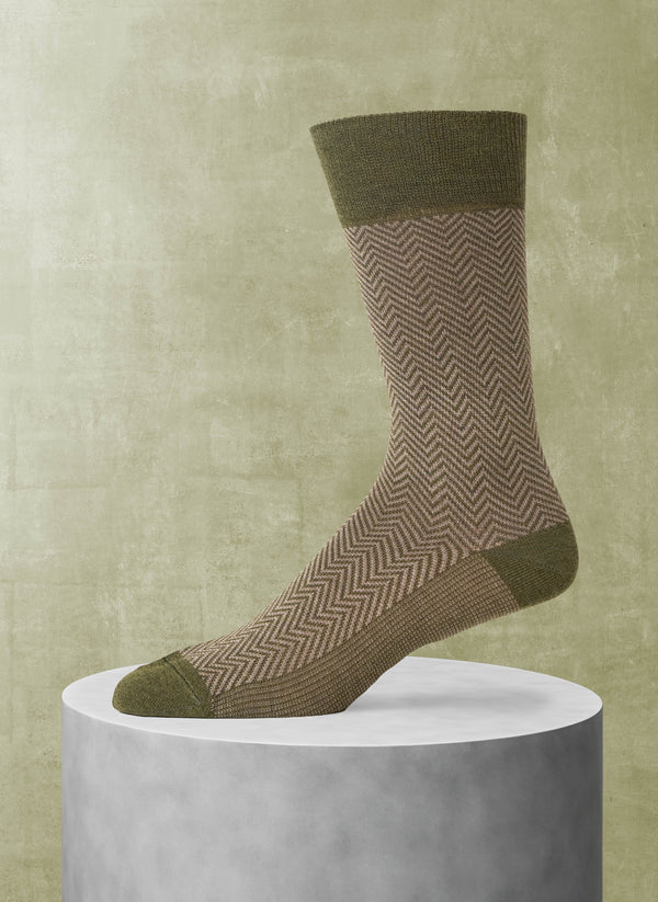 Herringbone Cotton Sock in Olive Green