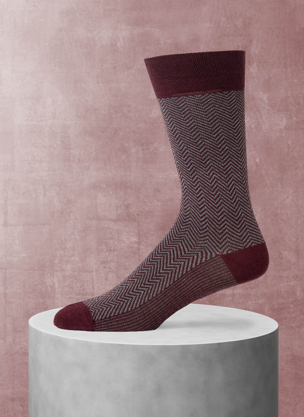 Herringbone Cotton Sock in Burgundy