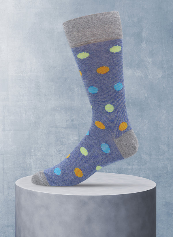 Thin Stripe Multi Dots Sock in Grey and Denim