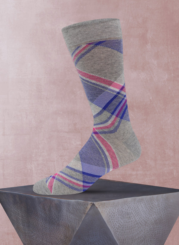 Diagonal Plaid Sock in Light Grey