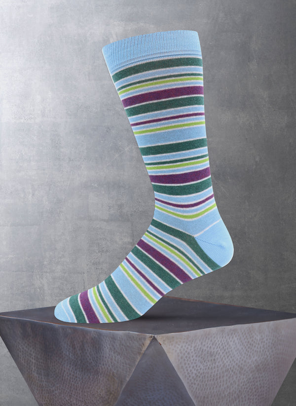 Multi Stripe Sock in Light Blue