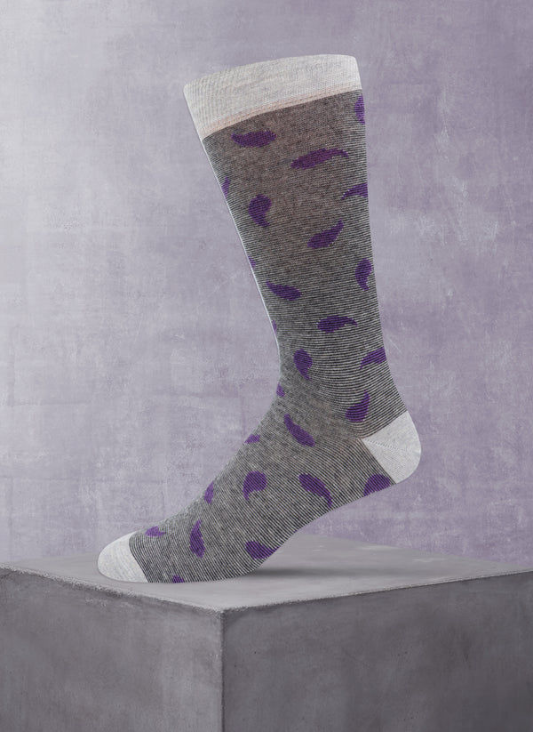 Mille Righe Paisley Sock in Light Grey and Purple