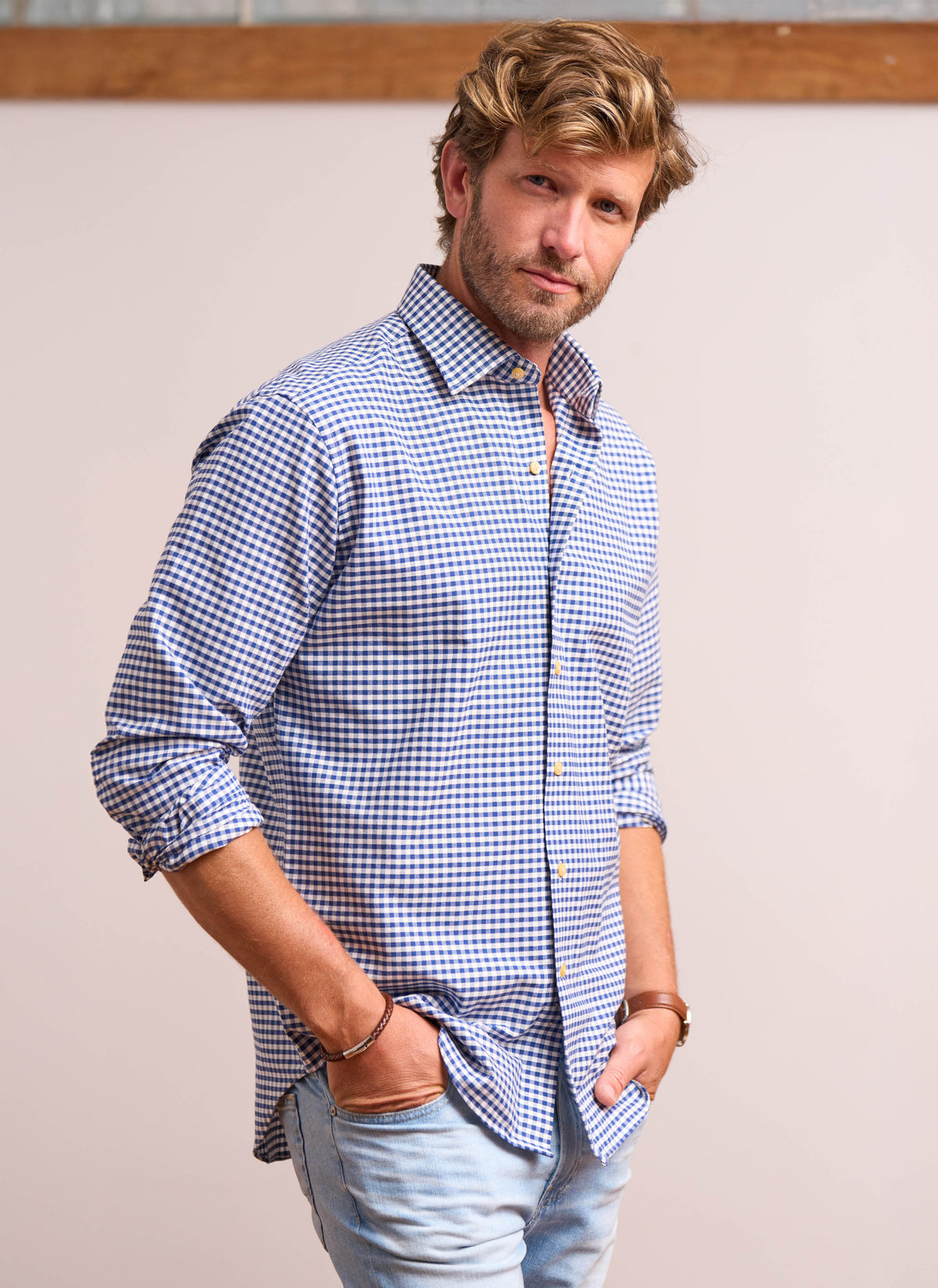 Alexander in Navy and White Gingham Shirt – Lorenzo Uomo