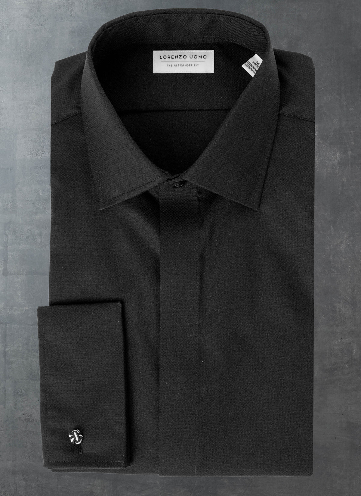 Alexander Solid Textured French Cuff Shirt in Black, 15.5 32/33
