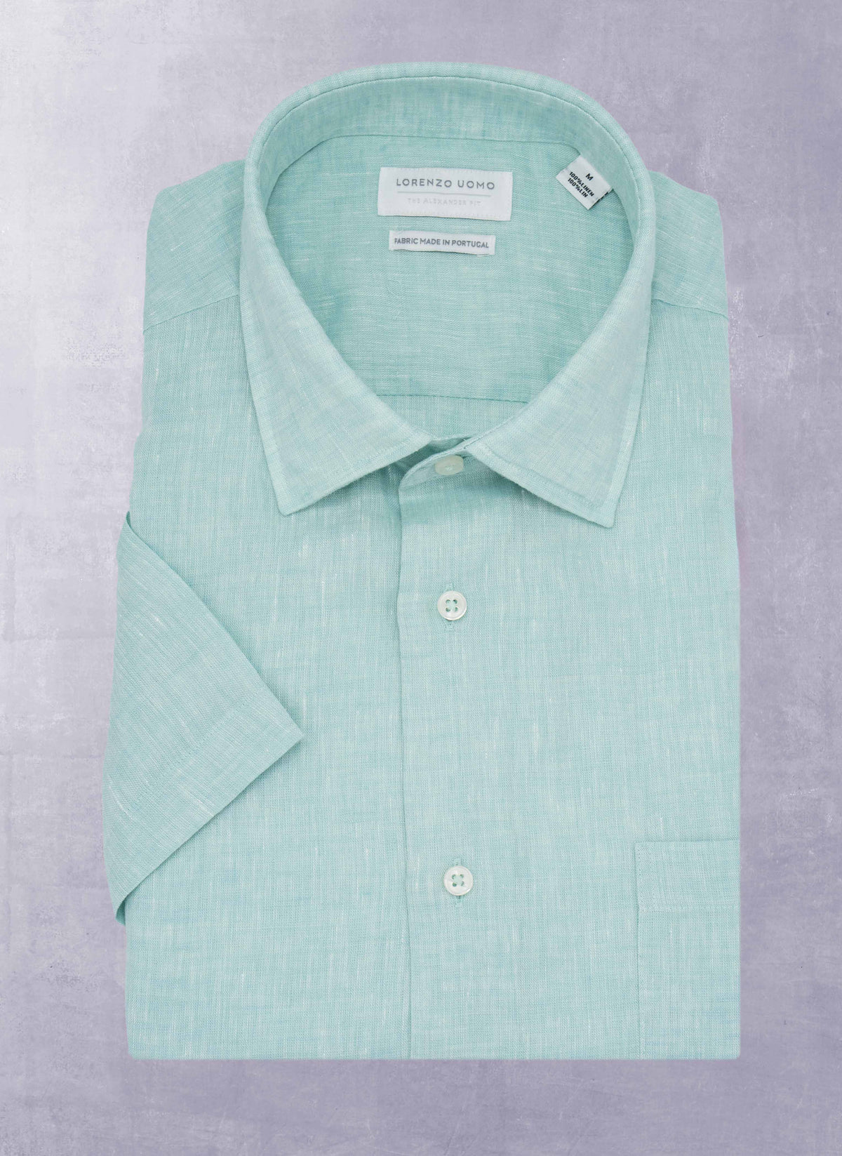 Alexander in Seafoam Linen Short Sleeve Shirt, L