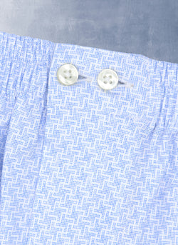  2-Button Knit Boxer in Light Blue Geometric Square