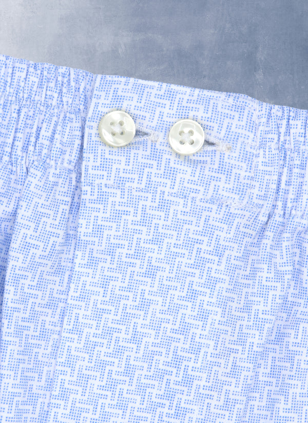 The Perfect 2-Button Knit Boxer in Light Blue Geometric Square