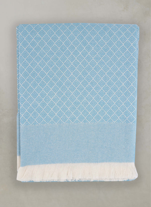 100% Cashmere Prato Throw with Fringe in Light Blue Flat