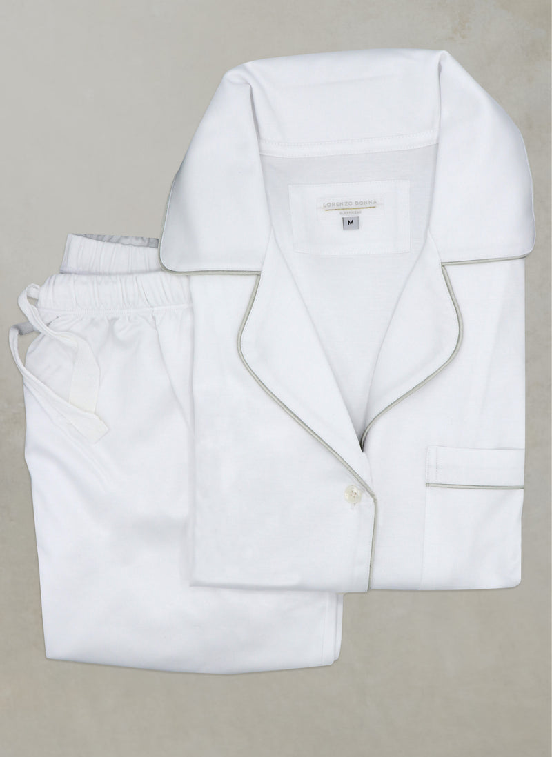  Supima® Cotton Long Sleeve Pajama Set in White Detailed Image
