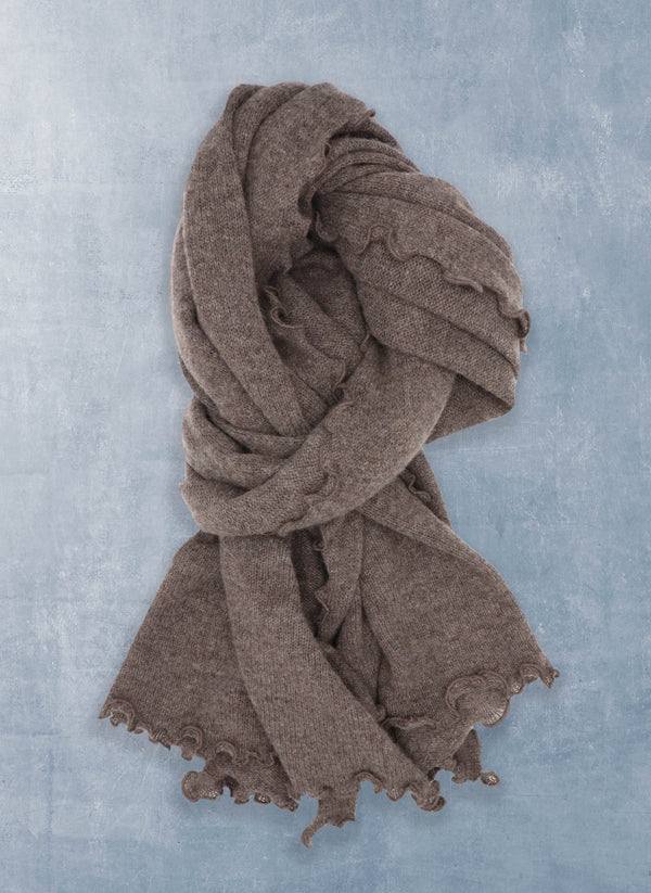 Collina Cashmere Wave Shaped Scarf in Heathered Brown