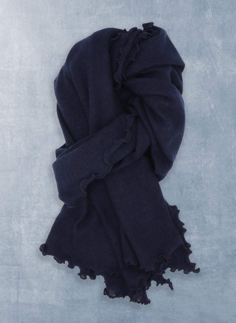 Collina Cashmere Wave Shaped Scarf in Navy