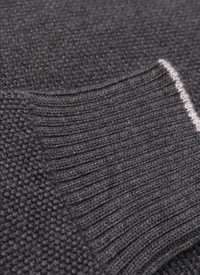 Men's Tollegno Merino Wool Crew Neck Sweater in Dark Grey Mélange