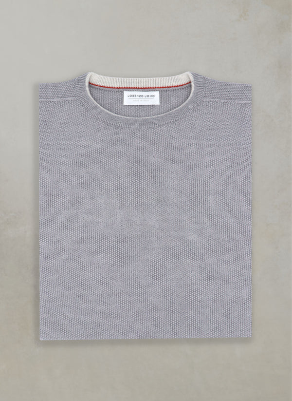 Men's Tollegno Merino Wool Crew Neck Sweater in Light Grey