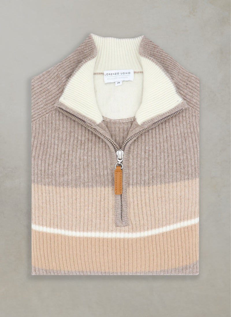 Men's Innsbruck Panel Quarter Zip Cashmere Sweater in Cream