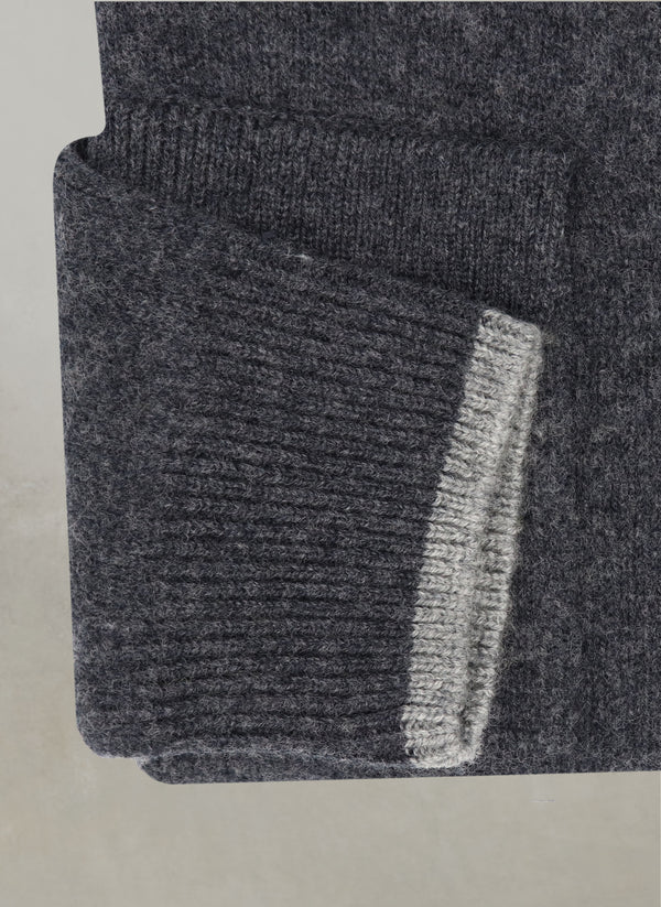 detailed cuff image of men's barn coat sweater in charcoal