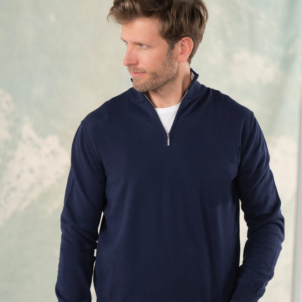 Men's Italian Sirmione 100% Egyptian Cotton Flat-Knit Quarter-Zip