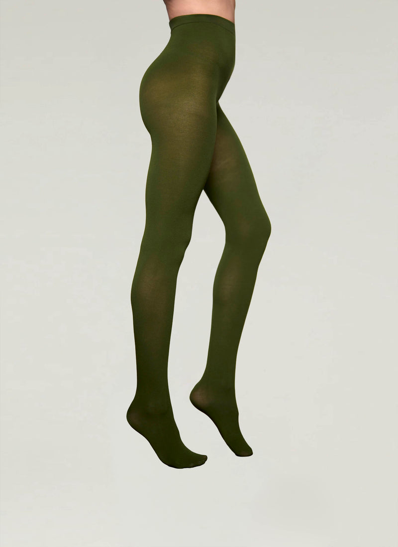 Egyptian Cotton Tights in Olive - Made in Italy