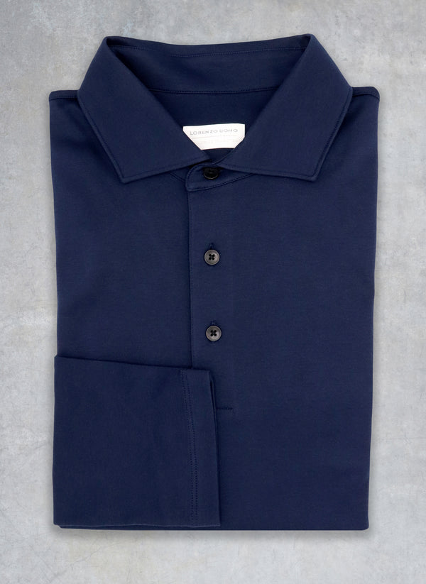 Supima® Cotton Long Sleeve Polo Shirt in Navy