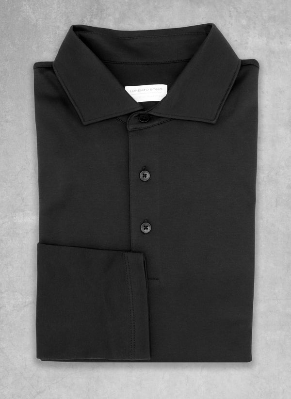 Supima® Cotton Long Sleeve Polo Shirt in Black