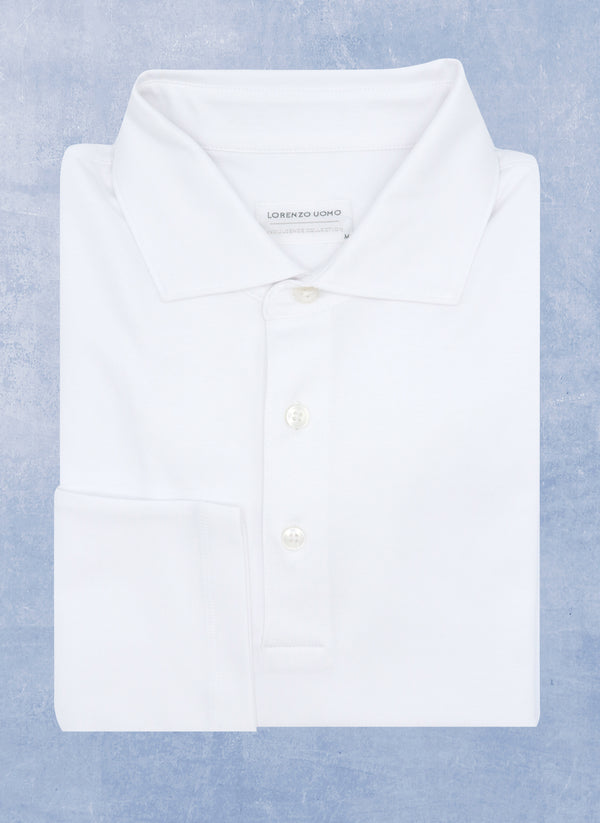 Supima® Cotton Long Sleeve Polo Shirt in White
