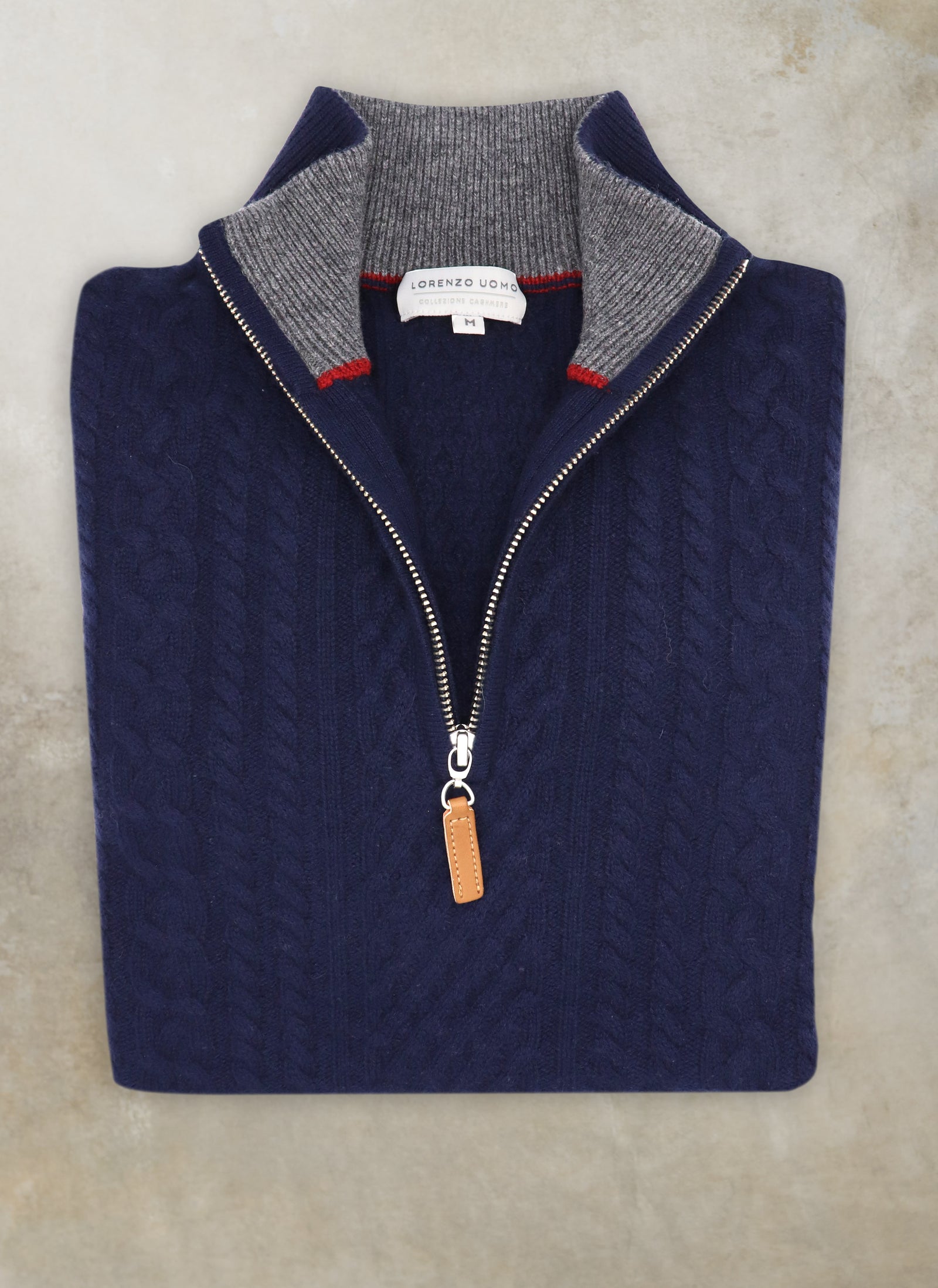 Men's Aalborg Cable Quarter Zip Cashmere Sweater in Navy – Lorenzo