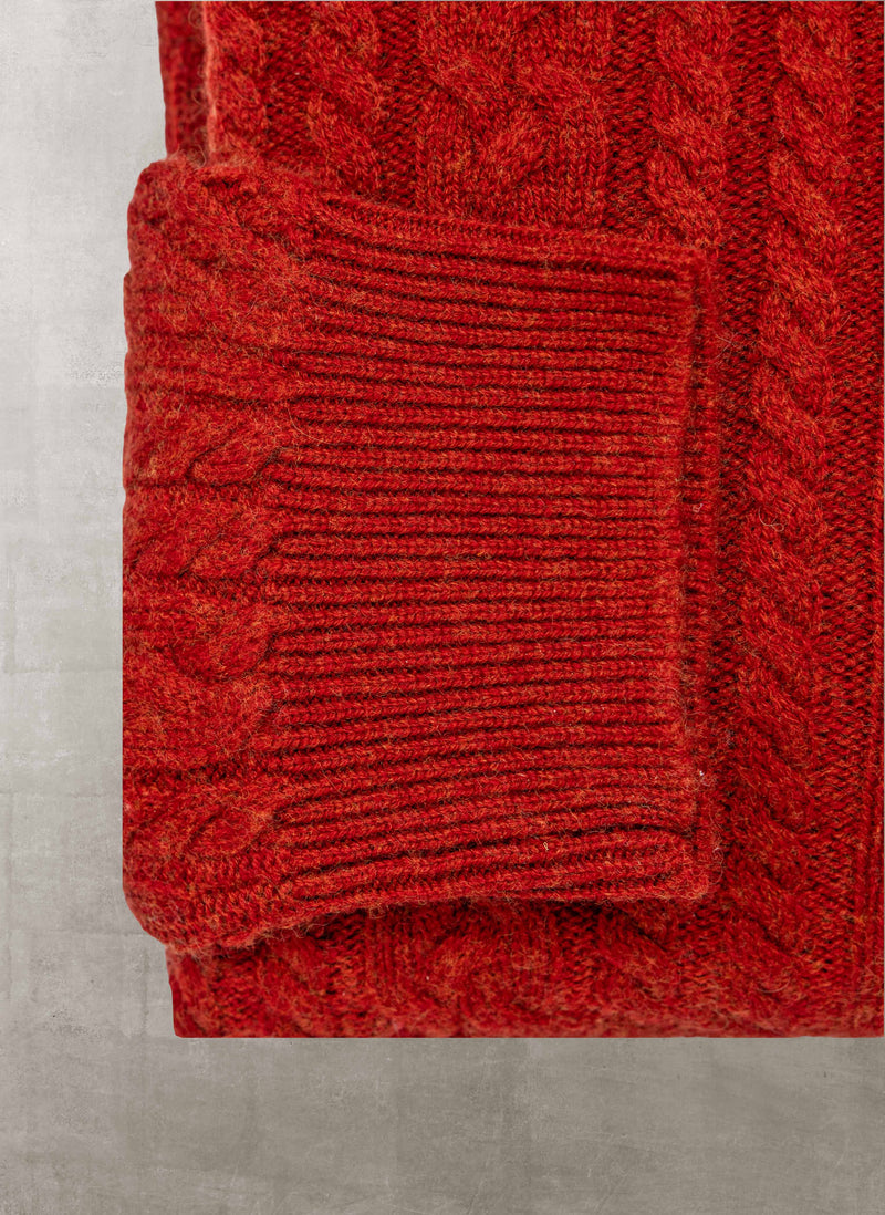 Men's Aalborg Cable Quarter Zip Cashmere Sweater in Cinna