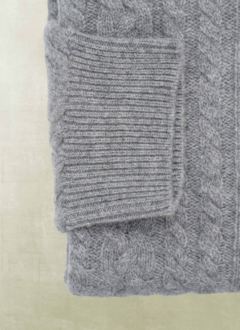 Men's Aalborg Cable Quarter Zip Cashmere Sweater in Grey