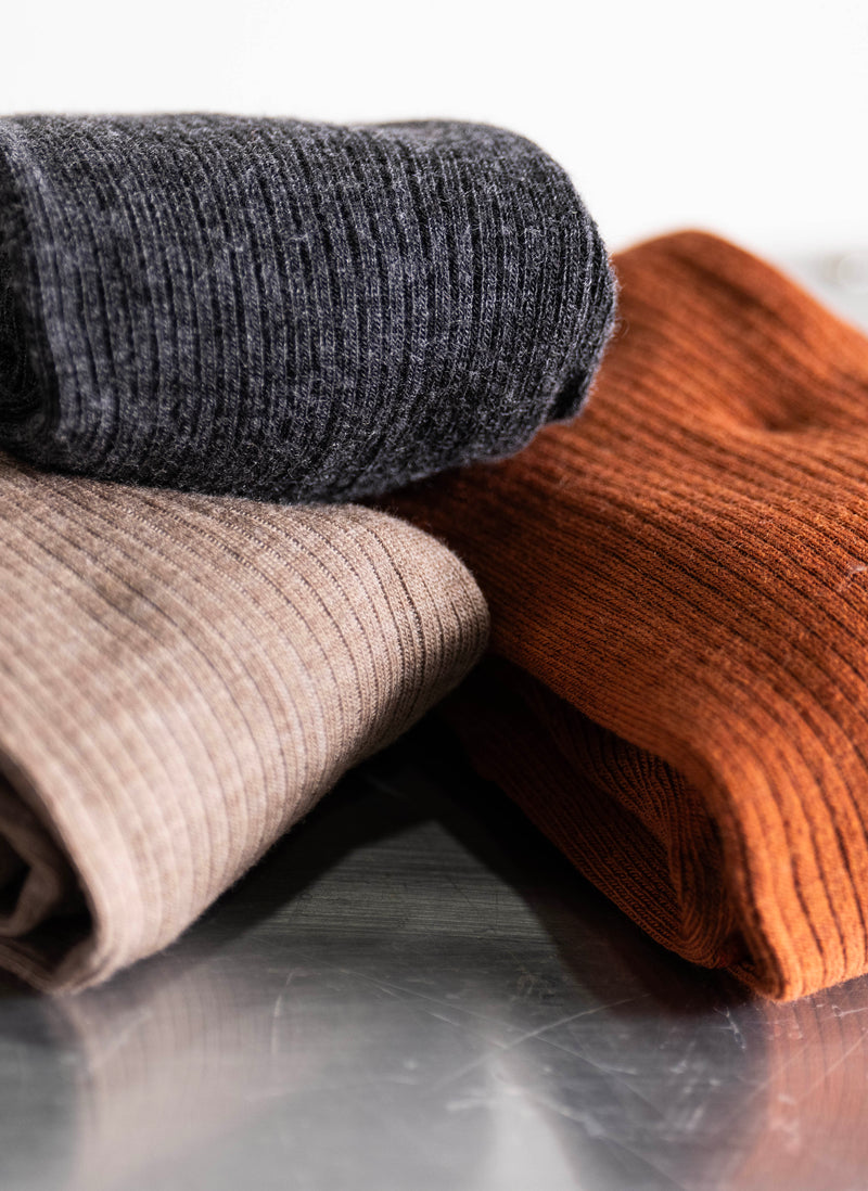 Merino Wool Rib Tights in Grey - Made in Italy