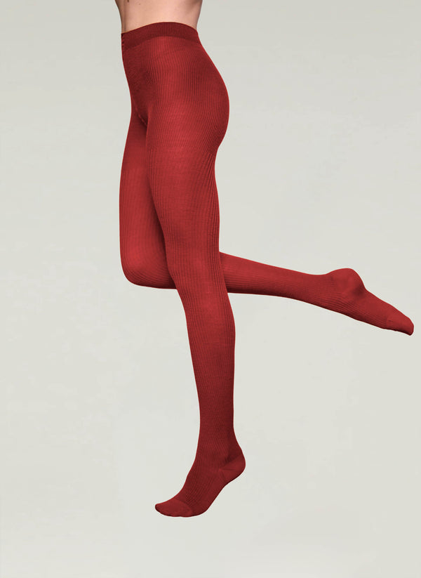 Merino Wool Rib Tights in Rubino - Made in Italy