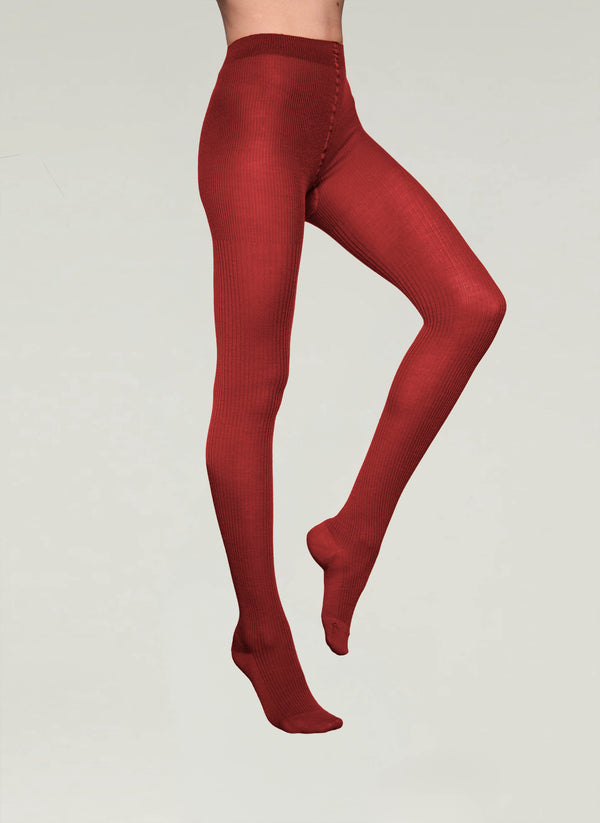 Merino Wool Rib Tights in Rubino - Made in Italy