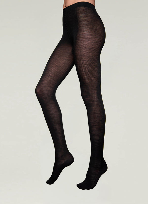 Merino Wool Rib Tights in Black - Made in Italy