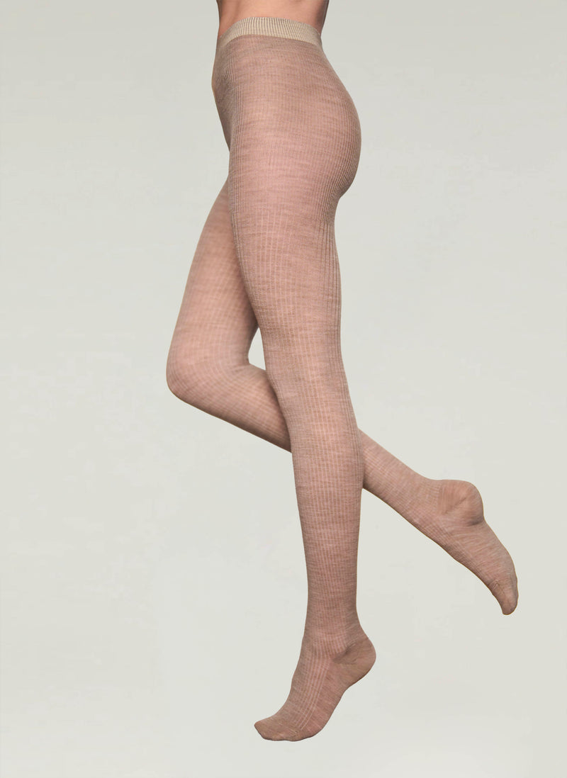 Merino Wool Rib Tights in Taupe - Made in Italy