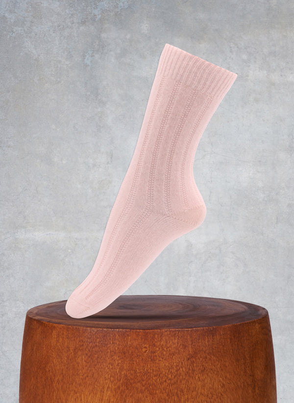 Women's Ribbed Short 75% Cashmere Sock in Light Pink