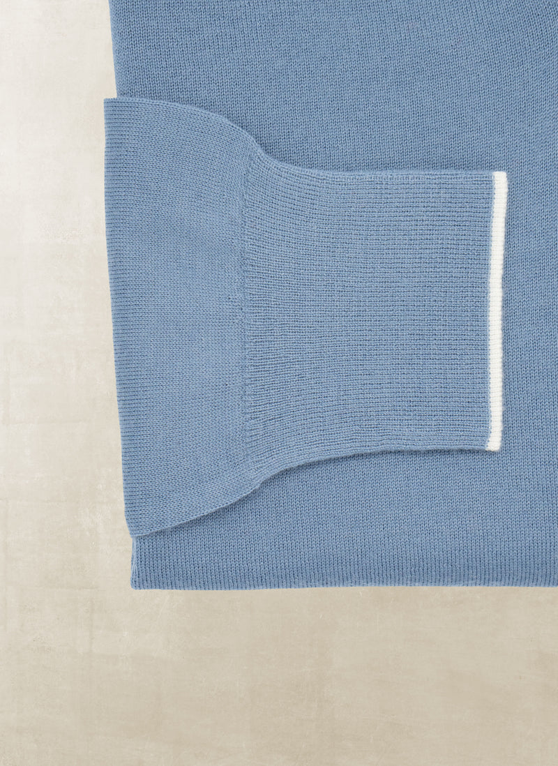 Men's Dolce Vita Double Stripe V-Neck Ultrafine Merino Wool Sweater in Blue